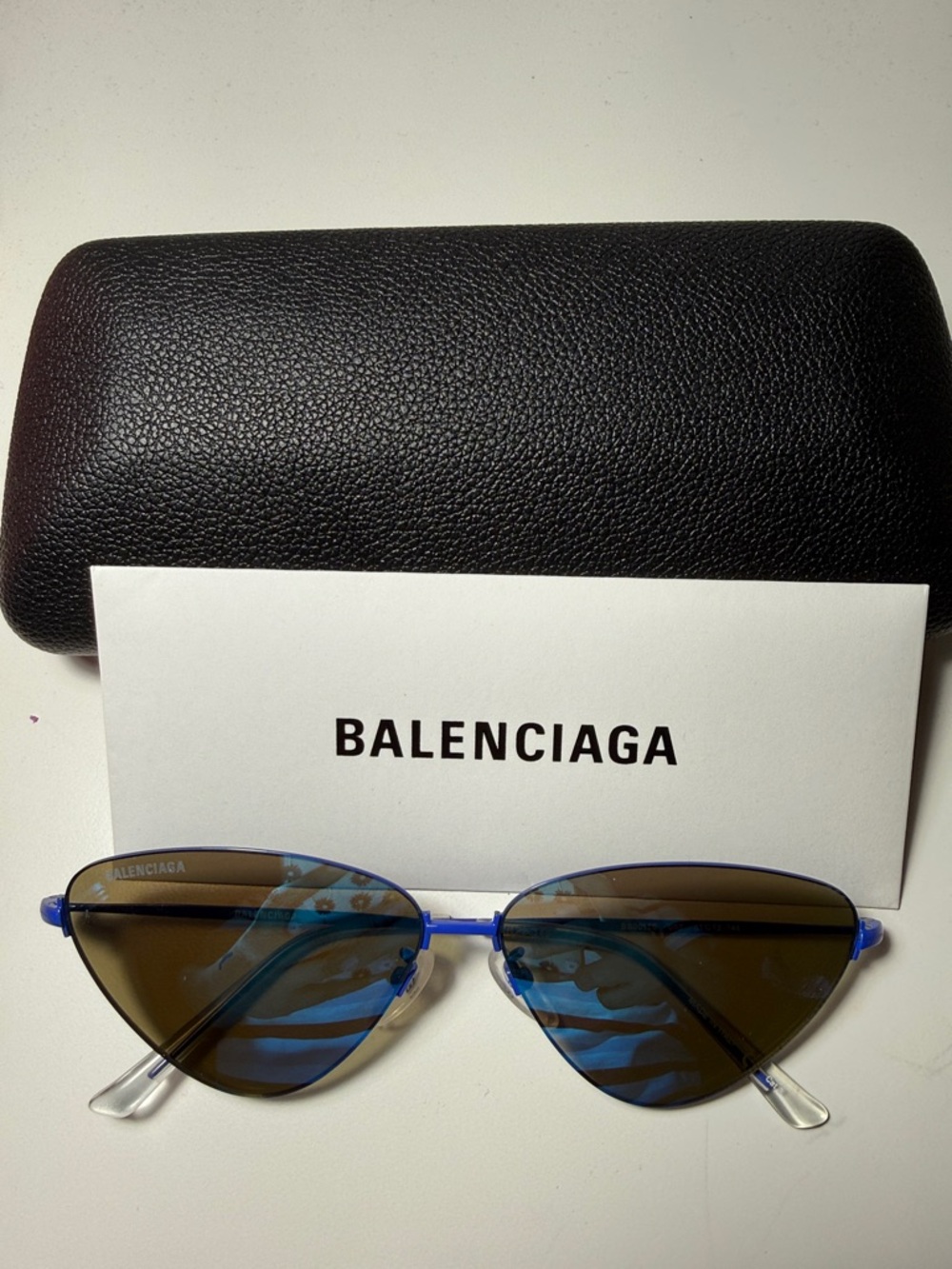 Balenciaga Blue Metal Cat-Eye Sunglasses with Brown Lenses